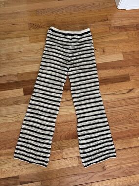 Zara Black and White Striped Knit Wide-Leg Pants